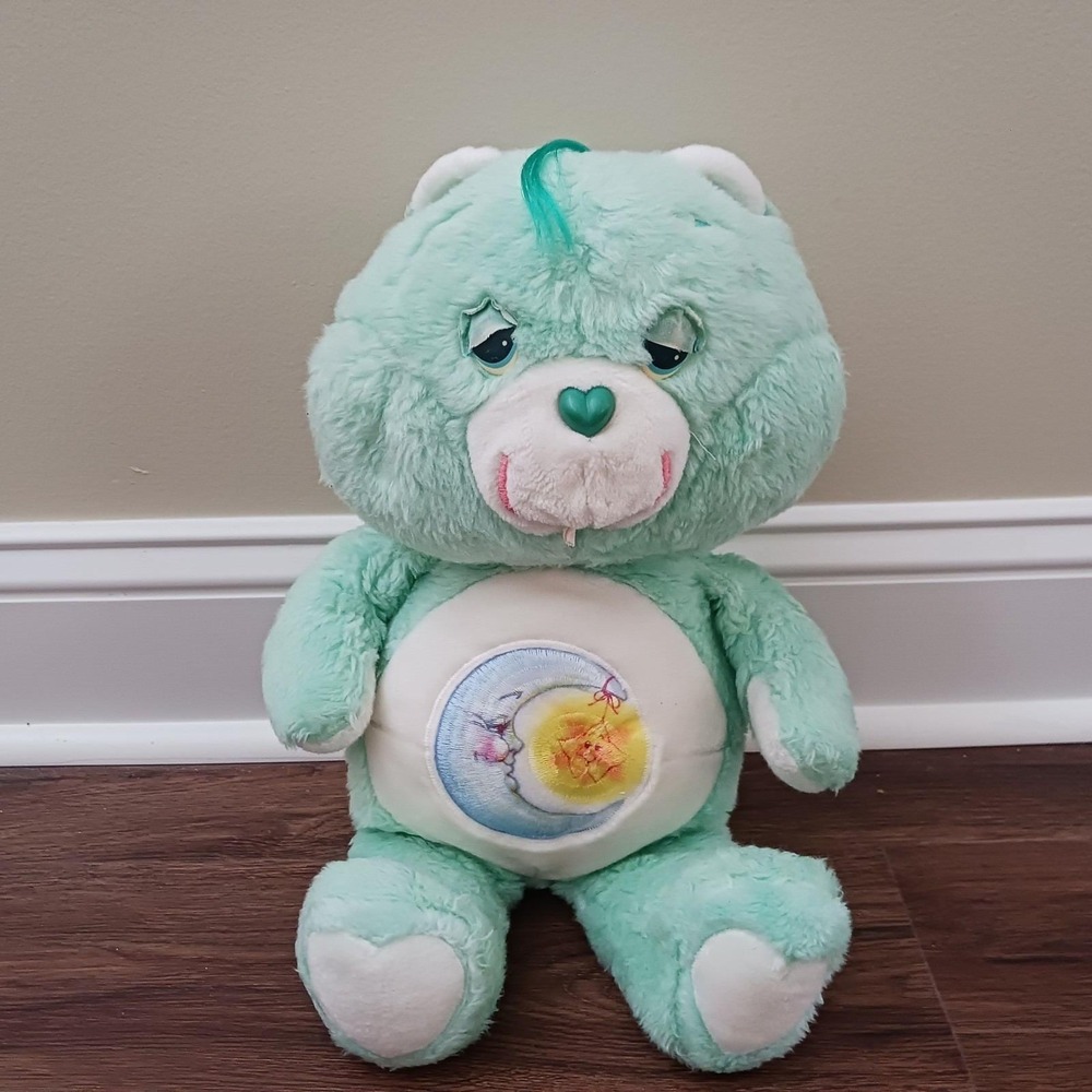 Vintage CARE BEAR Bedtime Plush 15" Green Moon Sun Stuffed Sleepy 1983 Kenner‎